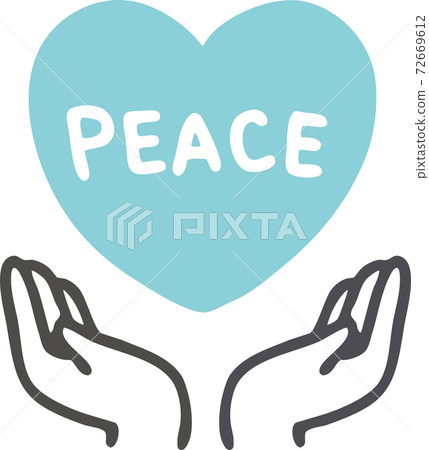 Illustration that wraps the light blue heart written as Peace by hand 72669612