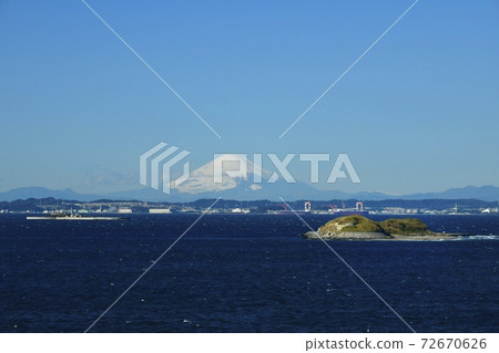 Futtsu Misaki, the first and second seawalls built in Tokyo Bay on Mt. Fuji from the Meiji Centennial Observatory 72670626