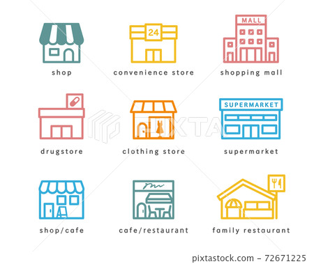 Convenience store icon set, Super market and shopping mall