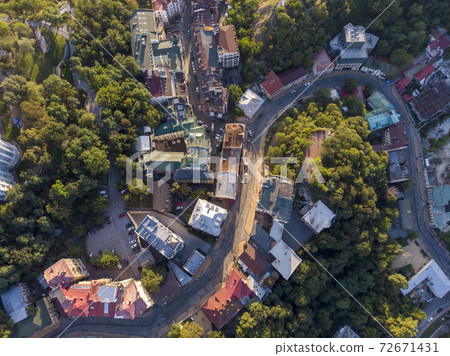 Aerial view to the Andreevsky Descent at summer sunset time 72671431
