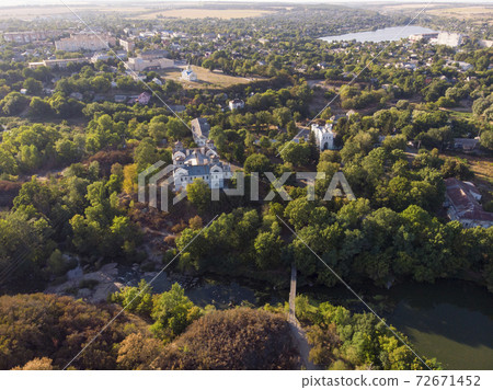 Aerial Shot of Korsun-Shevchenkivsky Historical and Cultural Reserve. Palace of Lopukhins-Demidovs, Ukraine, Kyiv oblast 72671452
