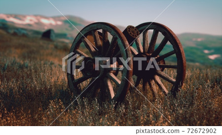 historic war gun on the hill at sunset 72672902