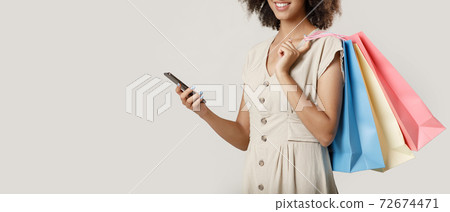 Modern shopping, mobile app and message about sale 72674471