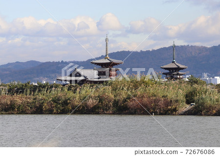從世界遺產奈良縣的藥師寺東塔的景色 72676086