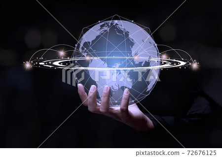 Businessman holding global network connection. concept of global business. 72676125
