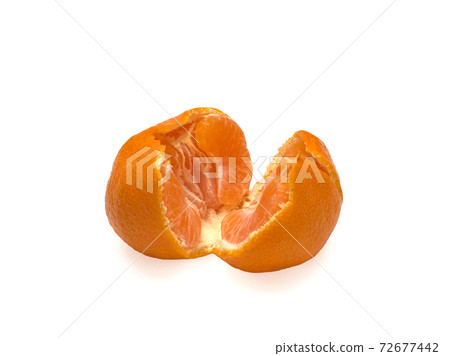 Broken tanderine in peel. Ripe Mandarin on a white background. Isolated 72677442