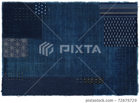 Patchwork of indigo dyed fabric of the age 72678729