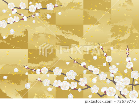 裝飾背景白色李子和金箔 72679770