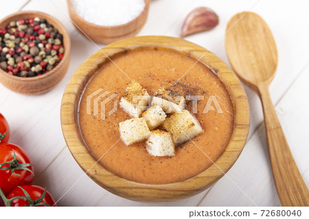 Spicy Homemade Gazpacho Soup Ready to Eat. Spicy Homemade Gazpacho Soup Ready to Eat. 72680040