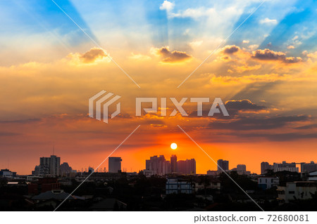 A night landscape view of city at sunset time A night landscape view of city at sunset time 72680081