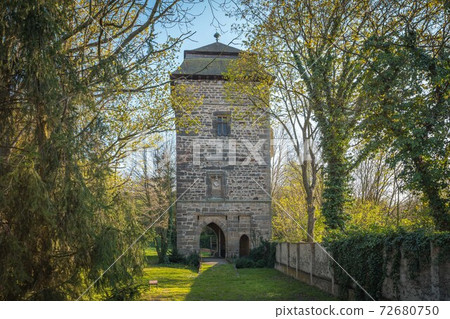 Stronghold tower in Tuchoraz, medieval fortress in small willage near Cesky Brod, Czech Republic 72680750