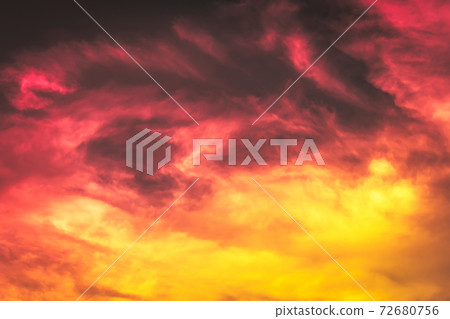 sky and clouds nature background, abstract sky, red pink and orange yellow color in blurry soft clouds in overcast sky, burn sky 72680756