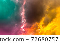 sky and clouds nature background, abstract sky, green and yellow orange with pink color in cloudy 72680757