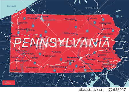 Pennsylvania state detailed editable map 72682037
