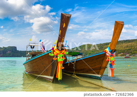 Traditional thai boat on Phi Phi Don Traditional thai boat on Phi Phi Don 72682366