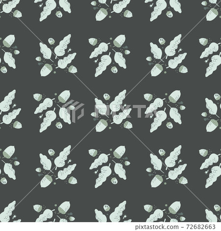 Decorative seamless pattern with light foliage fall elements. Dark grey background. Botanic print. 72682663
