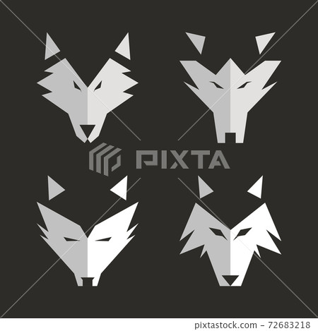 Set of modern logo wolf head mascot animal. Predator face wolf silhouette black and white vector illustration logo 72683218