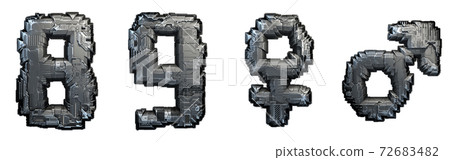 Set of number 8, 9 and symbols female, male made of metal isolated on white background. 3d Set of number 8, 9 and symbols female, male made of metal isolated on white background. 3d 72683482
