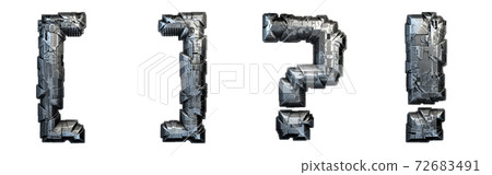 Set of symbol left and right square bracket, question mark, exclamation mark made of metal isolated on white background. 3d Set of symbol left and right square bracket, question mark, exclamation mark made of metal isolated on white background. 3d 72683491