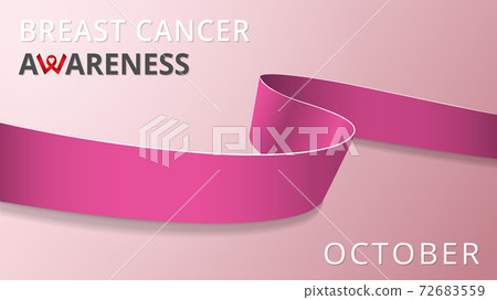Realistic pink ribbon. Awareness breast cancer month poster. Vector illustration. World breast cancer day solidarity concept. Pink background. 72683559