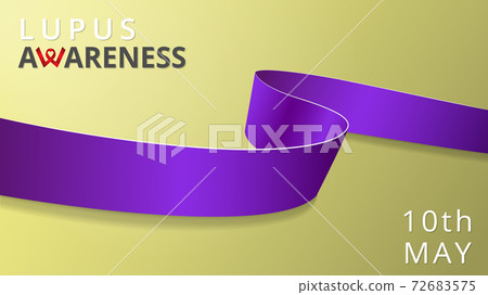Realistic violet ribbon. Awareness lupus month poster. Vector illustration. World lupusr day solidarity concept. Symbol of pansreatitis, sarcoidosis, lupus, cystic fibrosis. Realistic violet ribbon. Awareness lupus month poster. Vector illustration. World lupusr day solidarity concept. Symbol of pansreatitis, sarcoidosis, lupus, cystic fibrosis. 72683575