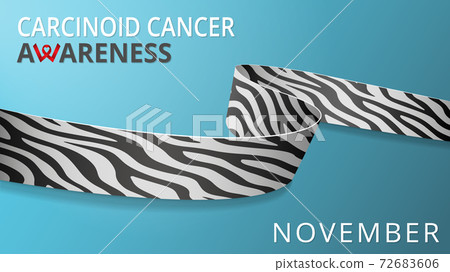 Realistic zebra print ribbon. Awareness carcinoid cancer month poster. Vector illustration. World rare diseases day solidarity concept. 72683606
