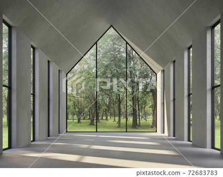 Empty concrete room with nature view 3d render Empty concrete room with nature view 3d render 72683783