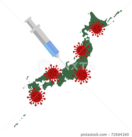 插圖素材：新的日冕病毒疫苗接種日本地圖日本群島的感染 72684160