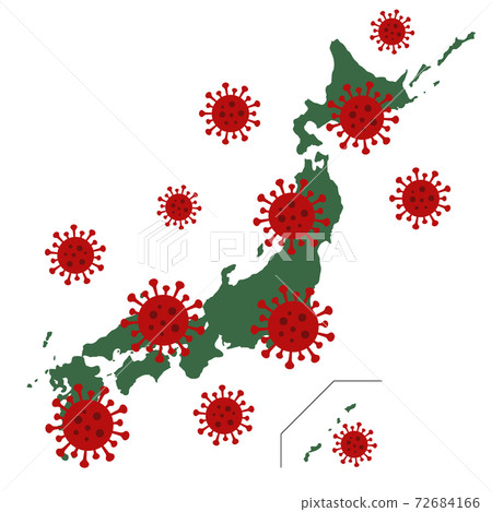 插圖素材：新的日冕病毒流行性日本地圖日本群島的感染 72684166