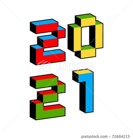 2021 text in style of old 8-bit video games. Vibrant colorful 3D Pixel Letters. Creative digital New 2021 text in style of old 8-bit video games. Vibrant colorful 3D Pixel Letters. Creative digital New 72684215