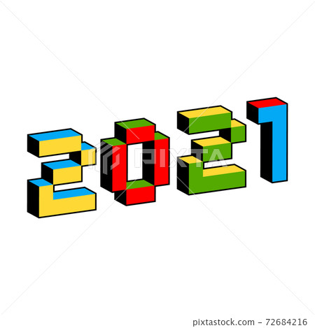 2021 text in style of old 8-bit video games. Vibrant colorful 3D Pixel Letters. Creative digital New 2021 text in style of old 8-bit video games. Vibrant colorful 3D Pixel Letters. Creative digital New 72684216