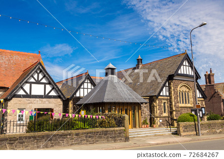 Historical street in Conwy in Wales 72684267