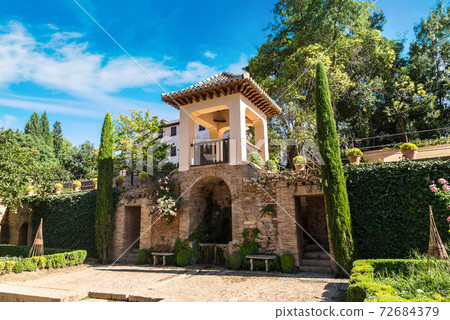 Gardens in Alhambra palace in Granada Gardens in Alhambra palace in Granada 72684379