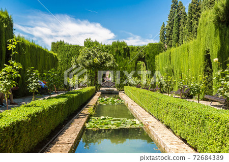 Gardens and fountains in Alhambra palace Gardens and fountains in Alhambra palace 72684389