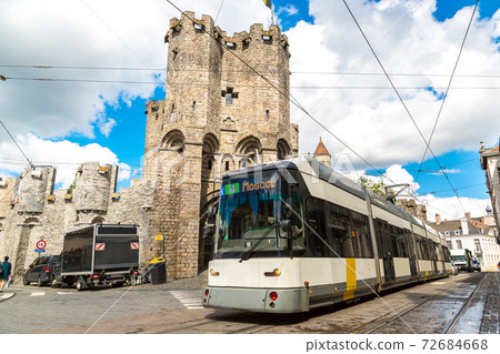 City tram in Gent in a beautiful summer day, Belgium 72684668