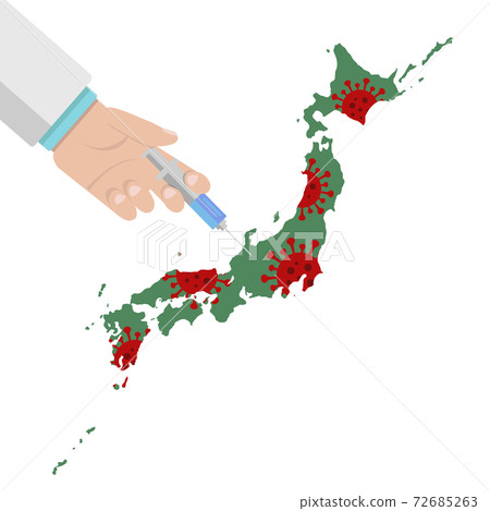插圖素材:新的日冕病毒疫苗接種日本地圖日本群島的感染 插圖素材:新的日冕病毒疫苗接種日本地圖日本群島的感染 72685263