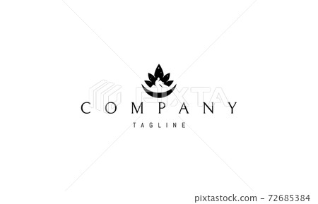 Vector logo on which an abstract image of the moon and the silhouette of a mountain on a background of leaves. 72685384