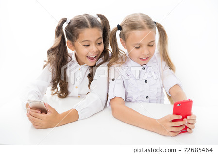 Blog for students. Little children typing new blog post from  72685464