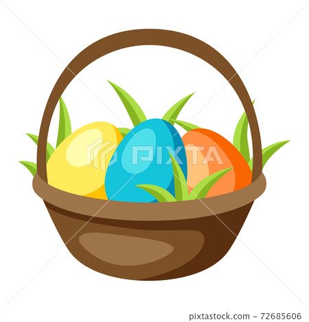 Happy Easter basket with eggs. 72685606