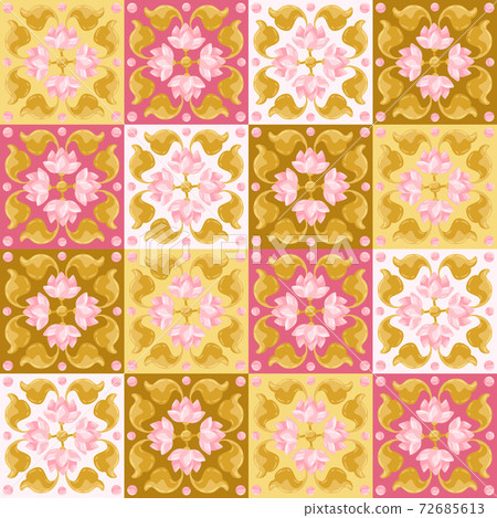 Ceramic tile pattern with lotus. Ceramic tile pattern with lotus. 72685613