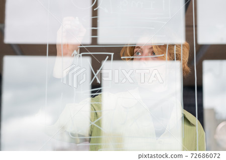 Young blond female software developer concentrating on work over new project 72686072