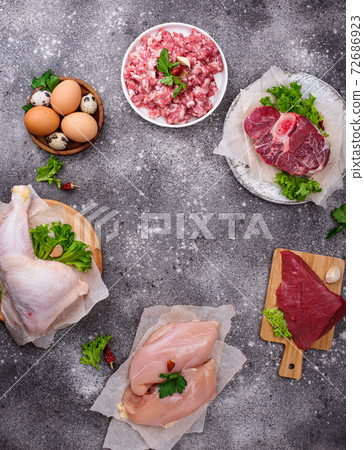 Various raw meat, sources of animal protein Various raw meat, sources of animal protein 72686923