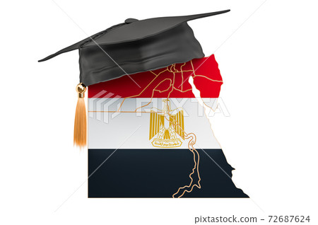 Education in Egypt concept. Egyptian map with graduate cap, 3D rendering Education in Egypt concept. Egyptian map with graduate cap, 3D rendering 72687624