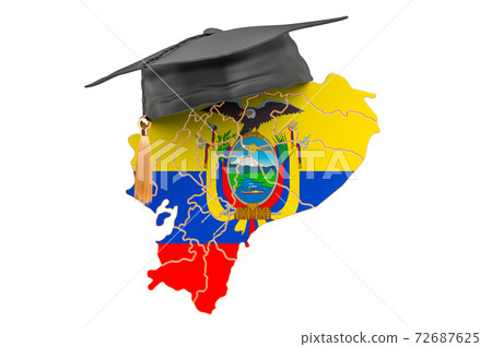 Education in Ecuador concept. Ecuadorian map with graduate cap, 3D rendering Education in Ecuador concept. Ecuadorian map with graduate cap, 3D rendering 72687625