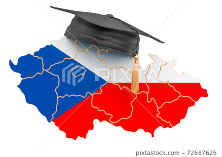 Education in Czech Republic concept. Czech Republic map with graduate cap, 3D rendering Education in Czech Republic concept. Czech Republic map with graduate cap, 3D rendering 72687626