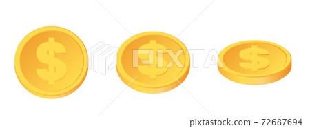 Set of rotating gold coins. 3d dollar coins. Golden money set. 72687694