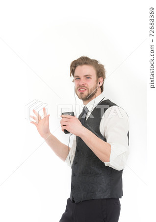 Businessman or ceo listen music. 72688369