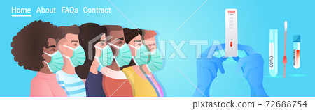 mix race patients in masks getting rapid test for coronavirus PCR diagnostic procedure covid-19 pandemic concept 72688754