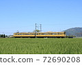 春天在藍天下穿過鄉村的鈍火車 72690208