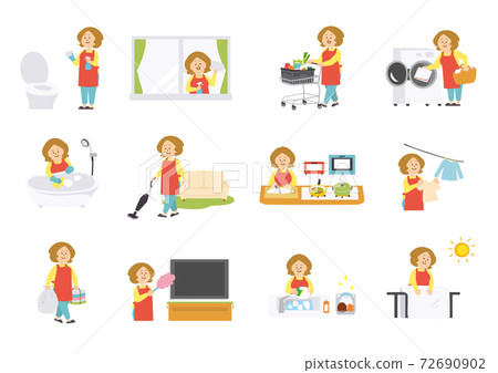 一個女人在做家務的圍裙的插圖 72690902